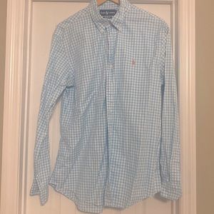 Ralph Lauren Blue and White Checkered Casual Button Down Shirt
